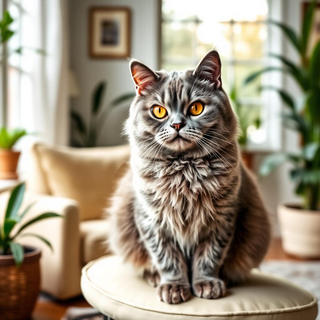 Gato British Shorthair en un hogar cálido